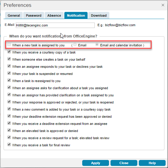 Notification Options